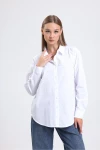 Beyaz Uzun Kollu Oversize Düğmeli Gömlek BCBSK-25700-K7568