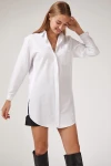 Beyaz Uzun Kollu Oversize Düğmeli Gömlek BCBSK-25700-K7648