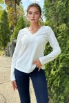 Beyaz V Yaka Yumuşak Dokulu Bluz BCBSK-25700-3687