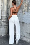 Beyaz Yüksek Bel Beli Lastikli  Pantolon BCBSK-25700-3465