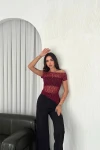 Bordo Kayık Yaka Dantel Bluz BCZK25SA362