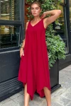 Bordo V Yaka Kolsuz Elbise BCBSK-25700-H5002