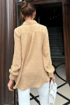 Camel Kendinden Desenli Oversize Uzun Kollu Gömlek BCBSK-25700-3554