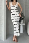 Ekru V Yaka Zigzag Detaylı Triko Elbise BCDF-25A3000