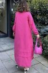 Fuşya Oversize Kolu Lastikli Uzun Elbise BCBSK-25700-3517