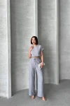 Gri Crop Bluz Ve Pantolon Alt Üst Takım BCHN-25255057