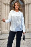 Gri Kapüşonlu Desenli Garnili Salaş Sweatshirt BCBSK-25700-3565