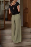 Haki Beli Lastikli Cepli Bol Paça Krep Pantolon BCBSK-25700-3222