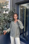 Haki Düğmeli Oversize Uzun Kollu Gömlek BCBSK-25700-3329