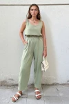 Haki Müslin Beli Lastikli Cepli Salaş Pantolon BCBSK-25700-3416