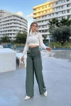 Haki Yüksek Bel Dar Paça Günlük Pantolon BCBSK-25700-3427