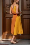 Hardal Hasır Askılı Kruvaze Color Block Airobin Elbise BCBSK-25700-2922