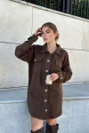 Kahve Gömlek Yaka Düğmeli Elbise BCBSK-25700-3270