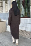 Kahve Yumuşak Dokulu Asimetrik Uzun Elbise BCBSK-25700-3693