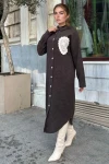 Kahve Yumuşak Dokulu Asimetrik Uzun Elbise BCBSK-25700-3693