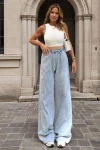 Kar Yıkama Beli Lastikli Bol Paça Cepli Yıkamalı Kot Pantolon BCBSK-25700-KT-0088