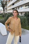 Karamel Düğmeli Oversize Uzun Kollu Gömlek BCBSK-25700-3329
