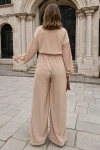Karamel Yarım Patlı Beli Lastikli Bol Paça Cepli Salaş Tulum BCBSK-25700-3360