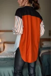 Kiremit Keten Multi Garnili Color Block Salaş Bluz BCBSK-25700-3314