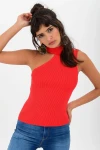 Kırmızı Boyun Detaylı Kolsuz Bluz BCBSK-25700-T4013-1100
