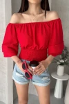 Kırmızı Madonna Yaka Gipeli Bluz BCDF-252197