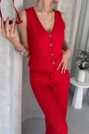 Kırmızı V Yaka Düğmeli Yelek Ve Pantolon Takım BCDF-252190-1