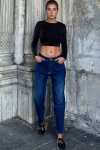 Koyu Mavi Yüksek Bel Boyfrıend Denim Pantolon BCBSK-25700-KT0096