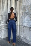 Koyu Mavi Yüksek Bel Boyfrıend Denim Pantolon BCBSK-25700-KT0096