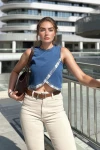 Lacivert Bant Kollu Crop Bluz BCBSK-25700-KT0081