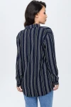 Lacivert Çizgili Uzun Kollu Düğmeli Oversize Gömlek BCBSK-25700-NEW1010