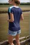 Lacivert Color Block Omzu Garnili Tshirt BCBSK-25700-3229