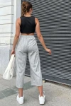 Lacivert Keten Beli Lastikli Cepli Paçası Yırtmaçlı Salaş Kapri Pantolon BCBSK-25700-3404