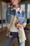 Lacivert Kot Garnili Düğmeli Oversize Gömlek BCBSK-25700-3285