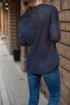 Lacivert Omzu Düğmeli Kendinden Dokulu Simli İnce Örme Bluz BCBSK-25700-2995