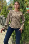 Leopar Yumuşak Dokulu Oversize Bluz BCBSK-25700-3678