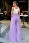 Lila Beli Lastikli Cepli Bol Paça Yumuşak Dokulu Salaş Pantolon BCBSK-25700-3391