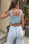 Mavi Askılı Kendinden Desenli Ajurlu Triko Bluz BCBSK-25700-T202