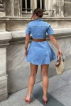 Mavi Kısa Kollu Mini Dizüstü Denim Elbise BCBSK-25700-KT-0090