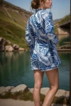 Mavi Saten Çift Cep Salaş Kimono BCBSK-25700-3250