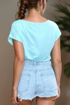 Mint Geniş Yaka Eteği Lastikli Tek Cep Crop Bluz BCBSK-25700-3624