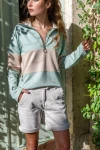 Mint Yakası Fermuarlı Color Block Polo Yaka Salaş Sweatshirt BCBSK-25700-3471