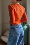 Oranj Fermuarlı Kaşkorse Likralı Crop Bluz BCBSK-25700-3323