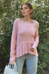Pembe Asimetrik Kesim Yumuşak Dokulu Basic Salaş Bluz BCBSK-25700-3459