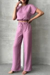 Pembe Crop Bluz Ve Pantolon Alt Üst Takım BCHN-25255057