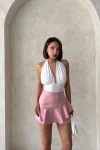 Pembe Fermuarlı Önü Dökümlü Şort Etek BCHN-2525683