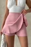 Pembe Fermuarlı Önü Dökümlü Şort Etek BCHN-2525683