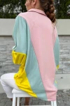 Pembe Polo Yaka Yarasa Kol Color Block Salaş Sweatshirt BCBSK-25700-3473