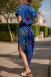 Saks V Yaka Yarım Kol Yırtmaçlı Maxi Desenli Elbise BCBSK-25700-3649