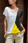 Sarı Beyaz Color Block Salaş T-Shirt BCBSK-25700-3207