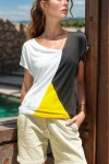 Sarı Beyaz Color Block Salaş T-Shirt BCBSK-25700-3207